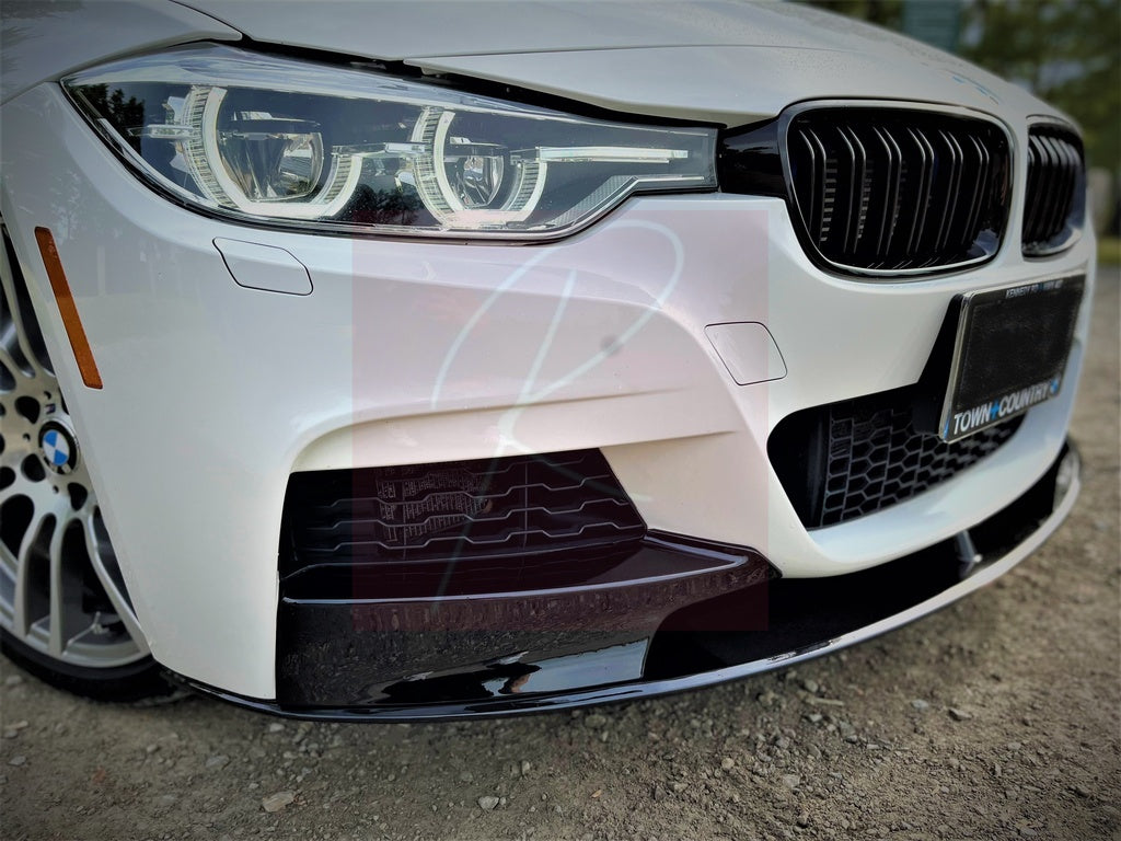 2012-2018 BMW 3 Series F30/F31 (328i/330i/335i/340i) m-sport m performance style front bumper lip splitter spoiler front left close up