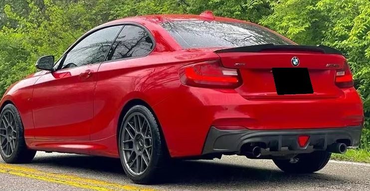 2014-2021 bmw 2 series f22/f87 (228i/230i/m235i/m240i/m2) m4 style rear trunk spoiler lip wing gloss black back left