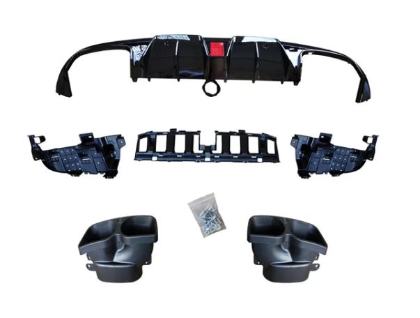 2015-2021 Mercedes C Class Coupe C205 Brabus Style Rear Diffuser with LED Light Gloss Black Close Up