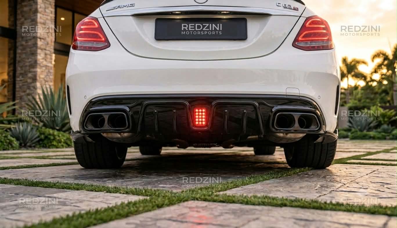 2015-2021 Mercedes C Class Sedan W205 Brabus Style Rear Diffuser Gloss Black AMG Sport Package C43/C300/C400/C450 Close Up