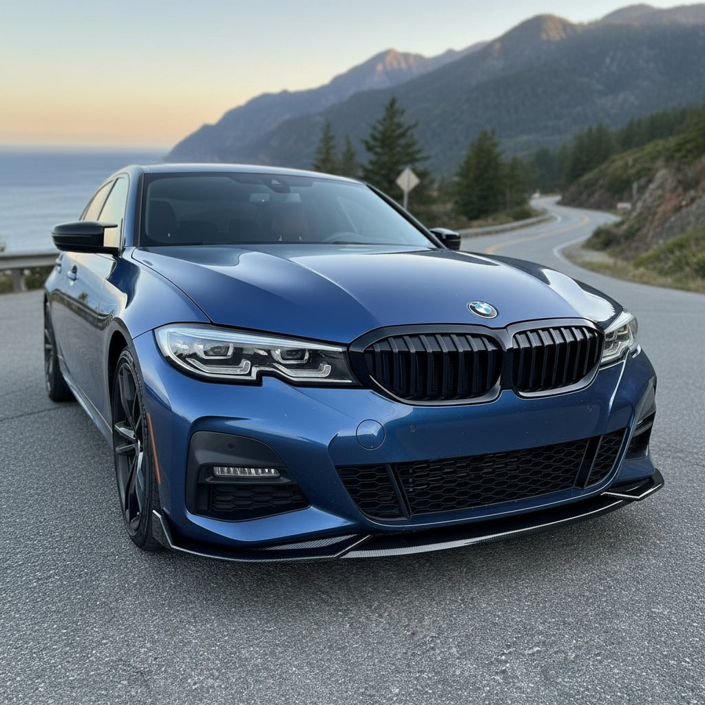 2019-2022 BMW 3 Series G20 MX Style Front Bumper Lip Splitter Replica Carbon Fiber Gloss Black Pre-LCI 330i M340i Front Left