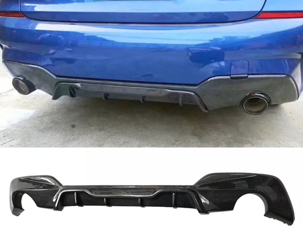 2019-2022 BMW 3 series g20 330i pre-lci m performance competition style rear bumper diffuser replica carbon fiber m-sport close up