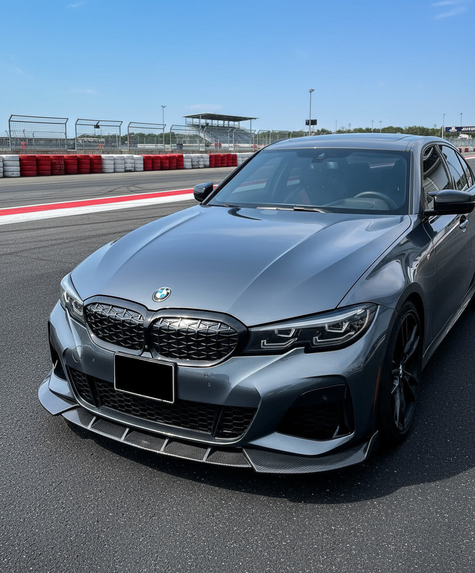 2019-2022 bmw 3 series g20 (330i/m340i) pre-lci m-sport ax style front bumper lip splitter spoiler replica carbon fiber right