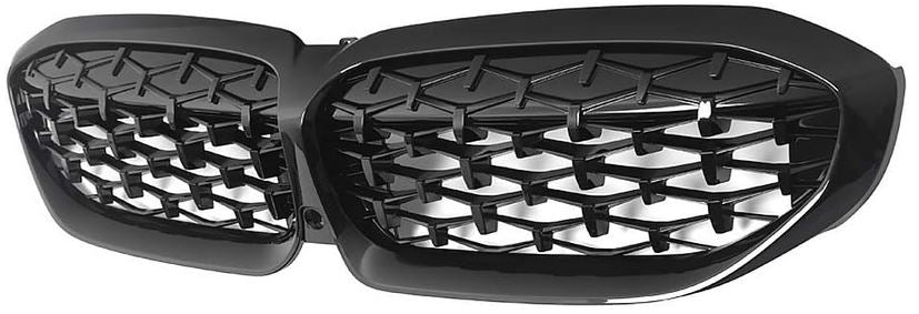2019-2022 bmw 3 series g20 (330i/m340i) pre-lci m-sport diamond style front kidney grille gloss black close up