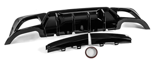2019-2022 bmw 3 series g20 (330i/m340i) pre-lci m-sport m performance competition style v2 rear bumper diffuser with canards gloss black close up