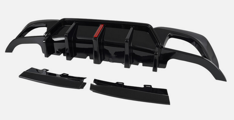 2019-2022 bmw 3 series g20 (330i/m340i) pre-lci m-sport slim led light style rear bumper diffuser gloss black replica carbon fiber close up