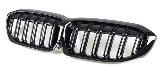 2019-2022 bmw 3 series g20 (330i/m340i) pre-lci m style dual slat front kidney grille gloss black Close Up