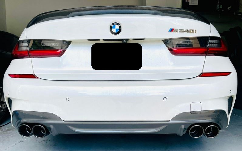 2019-2025 bmw 2/3/4 series g20/g22/g23/g26/g42 (m240i/m340i/m440i) lci and pre lci m performance style quad exhaust tips gloss black back center