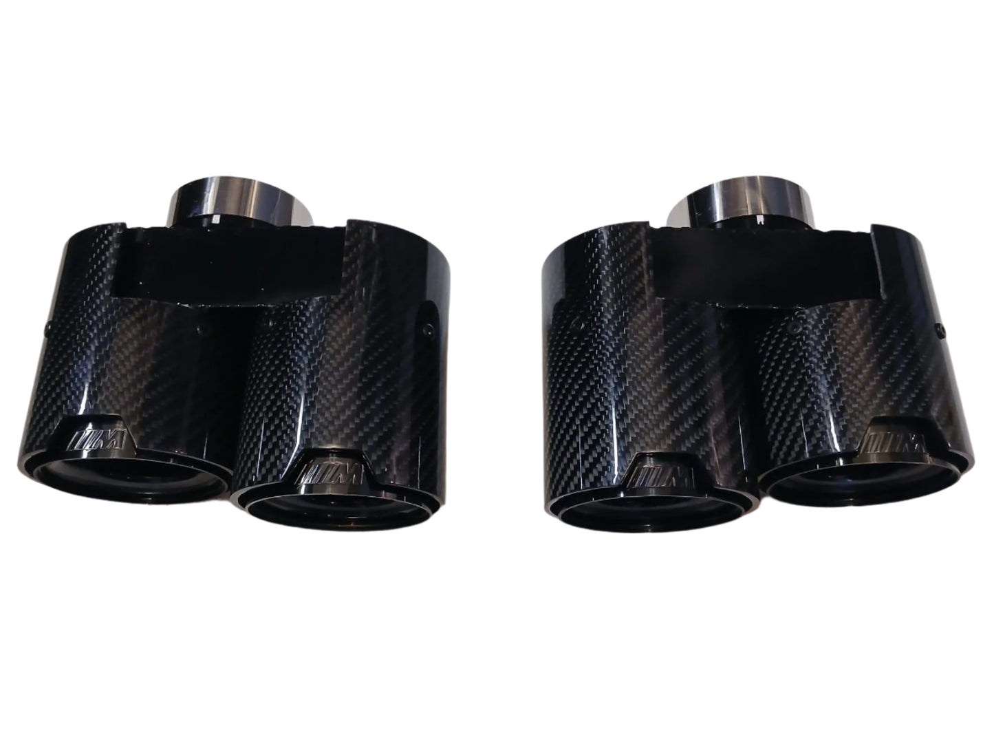 2019-2025 bmw 2/3/4 series g20/g22/g23/g42 (230i/330i/430i) lci and pre-lci m performance style quad exhaust tips carbon fiber
