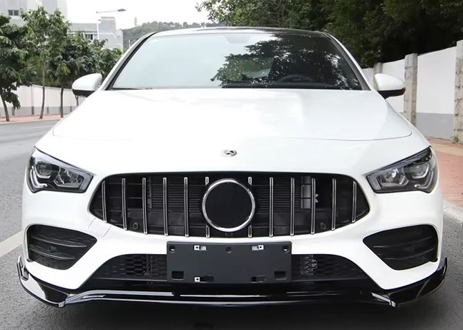 2020-2025 mercedes benz cla class w118 (cla 250/cla 35/cla 45) amg sport package brabus style front bumper lip splitter spoiler gloss black front center close