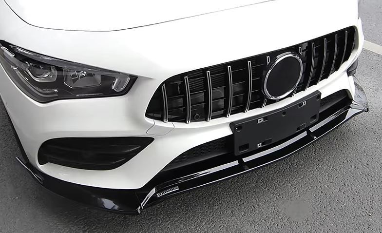 2020-2025 mercedes benz cla class w118 (cla 250/cla 35/cla 45) amg sport package brabus style front bumper lip splitter spoiler gloss black front left close