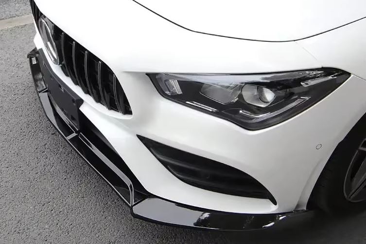 2020-2025 mercedes benz cla class w118 (cla 250/cla 35/cla 45) amg sport package brabus style front bumper lip splitter spoiler gloss black front right close
