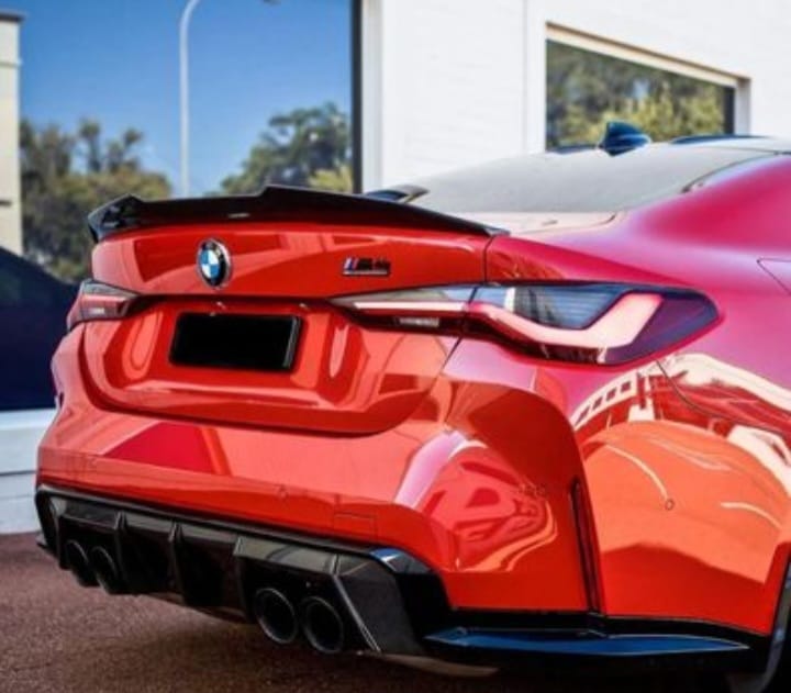 2021-present bmw 4/m series coupe g22/g82 (430i/m440i/m4) psm style rear trunk spoiler lip wing gloss black Back right close up