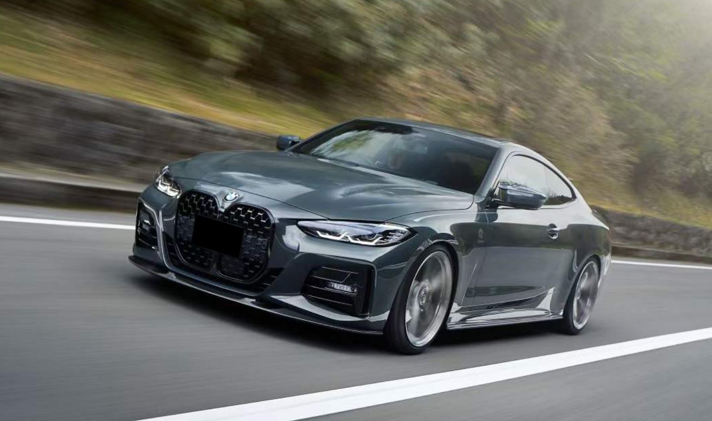 2021-present bmw 4 series g22/g23 (430i/m440i) lci m sport 3d style front bumper lip splitter spoiler gloss black Front Right