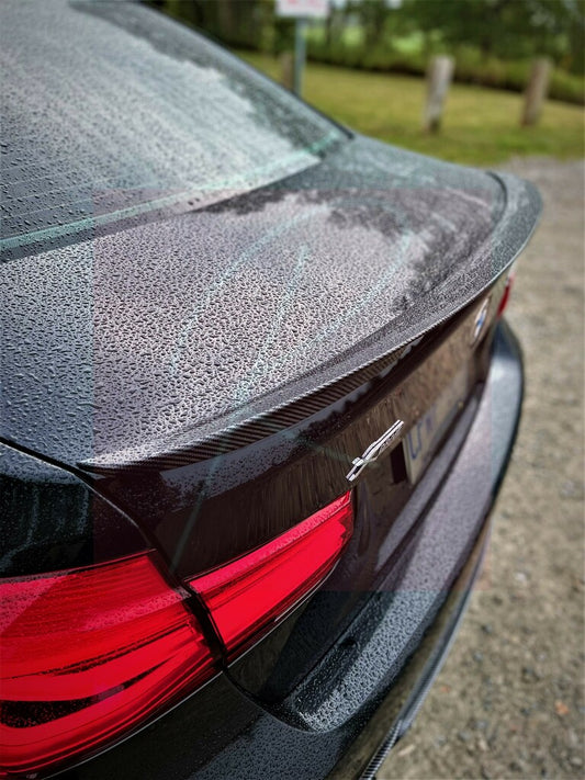 BMW F30 M Performance Spoiler Replica Carbon Fiber Back Left Close Up