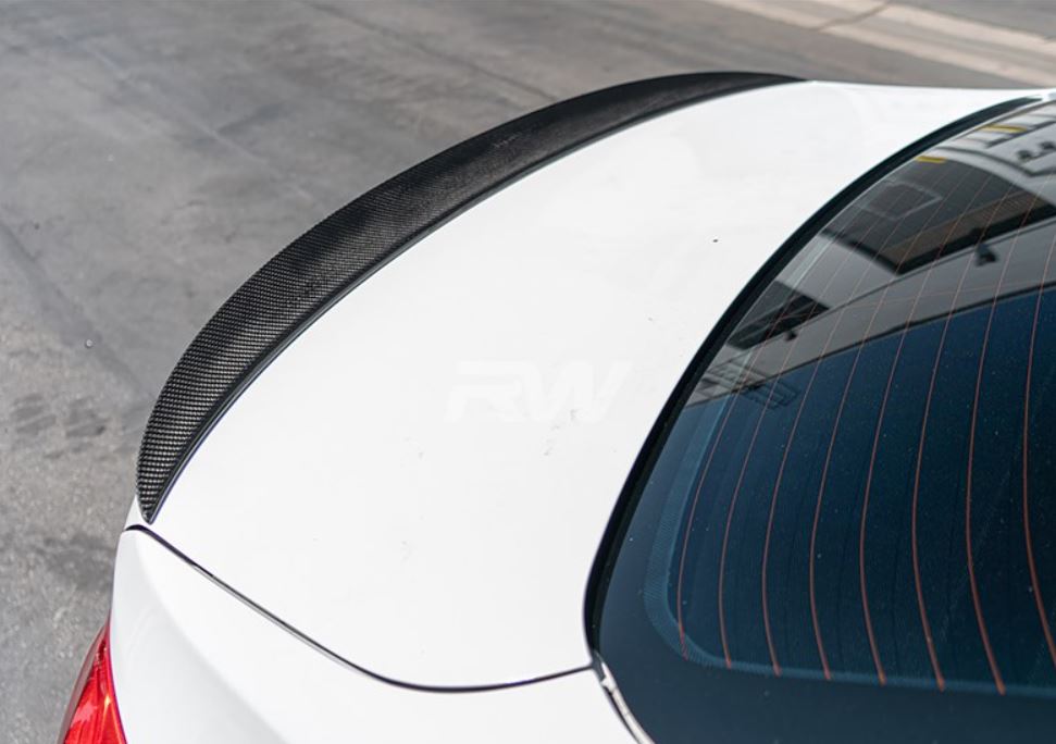 BMW F30 M Performance Spoiler Replica Carbon Fiber Back Right Close Up