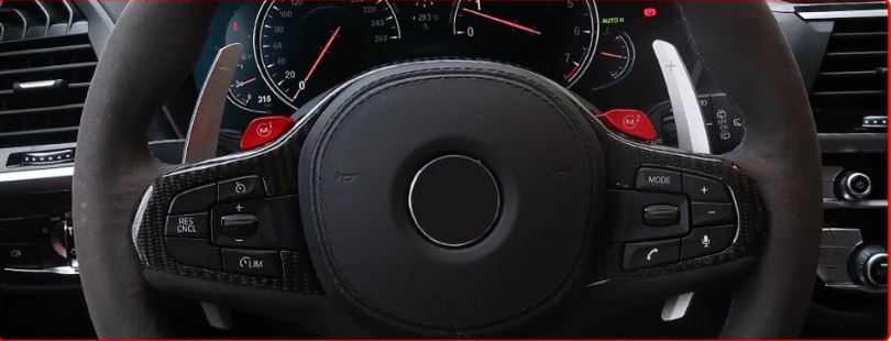 BMW G20 G22 G30 G32 Aluminum Paddle Shifters Steering Wheel Close Up