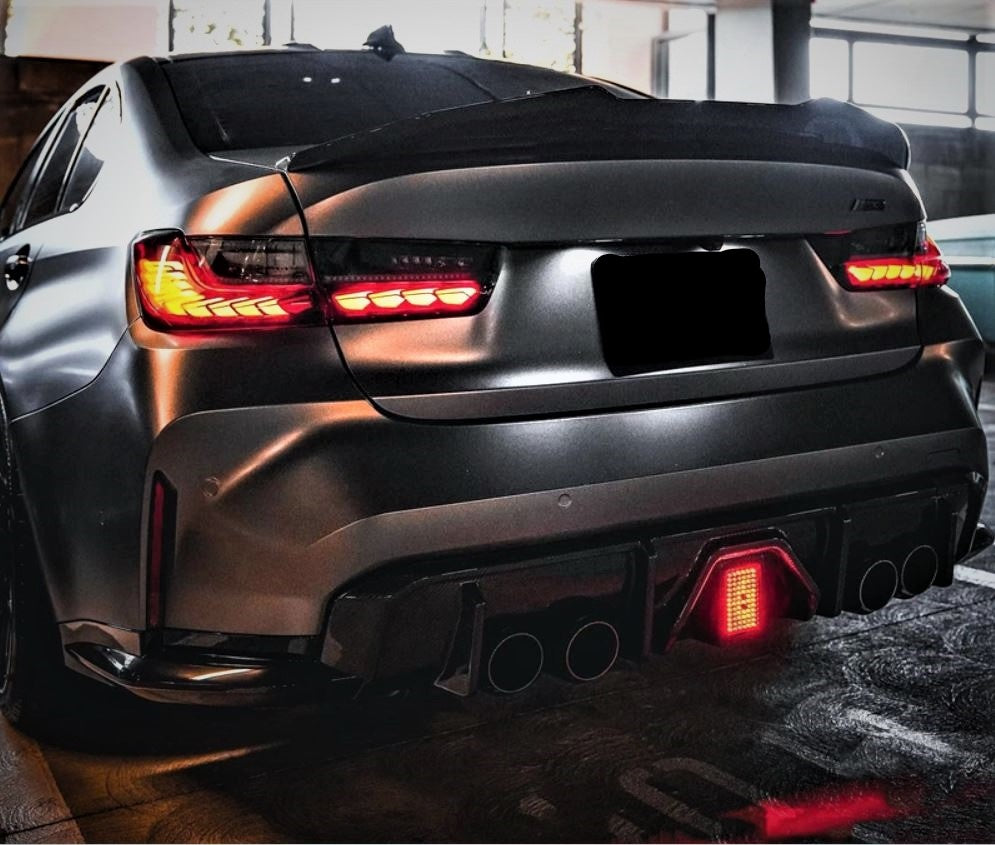 2021-Present BMW M Series M3/M4 G80/G82 Rear Diffuser with LED Gloss Black Back Left Close Up