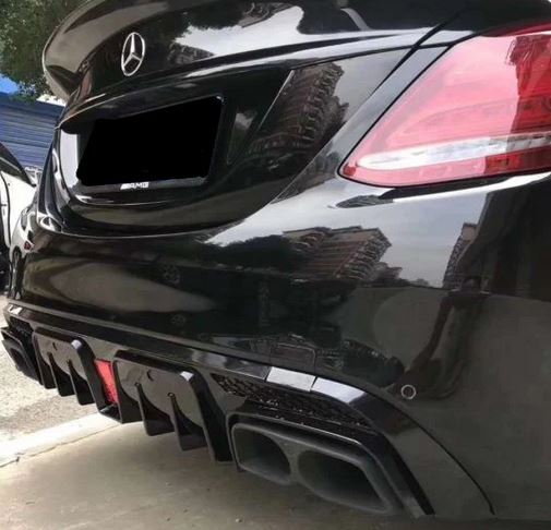 Mercedes C Class W205 Brabus Rear Diffuser Gloss Black Back Right Close Up