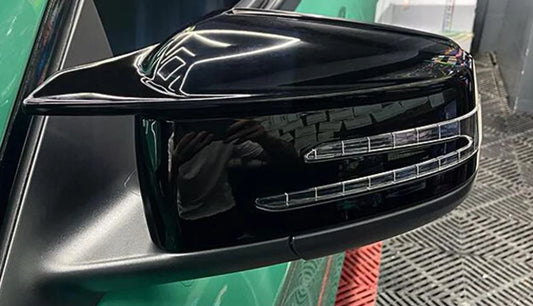 Mercedes W204 C117 Mirror Caps Gloss Black Close Up