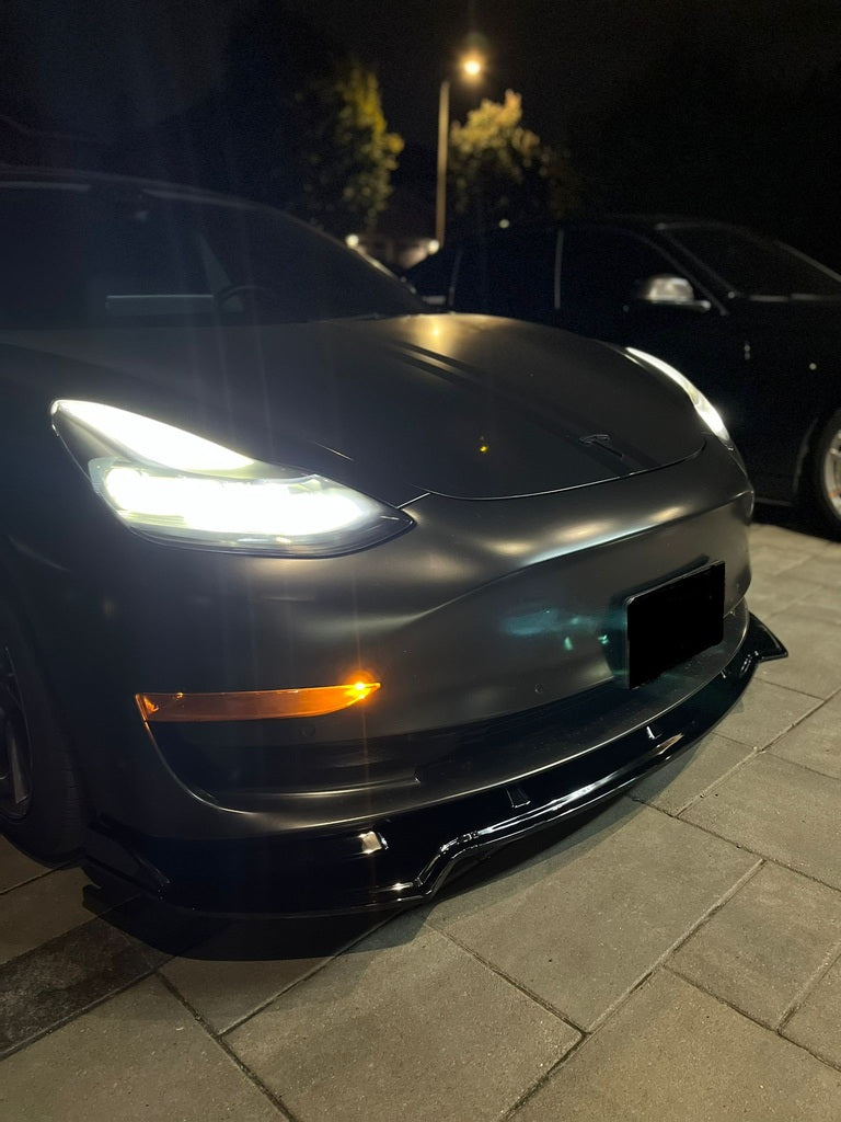 Tesla Model 3 Front Lip Gloss Black Front Left