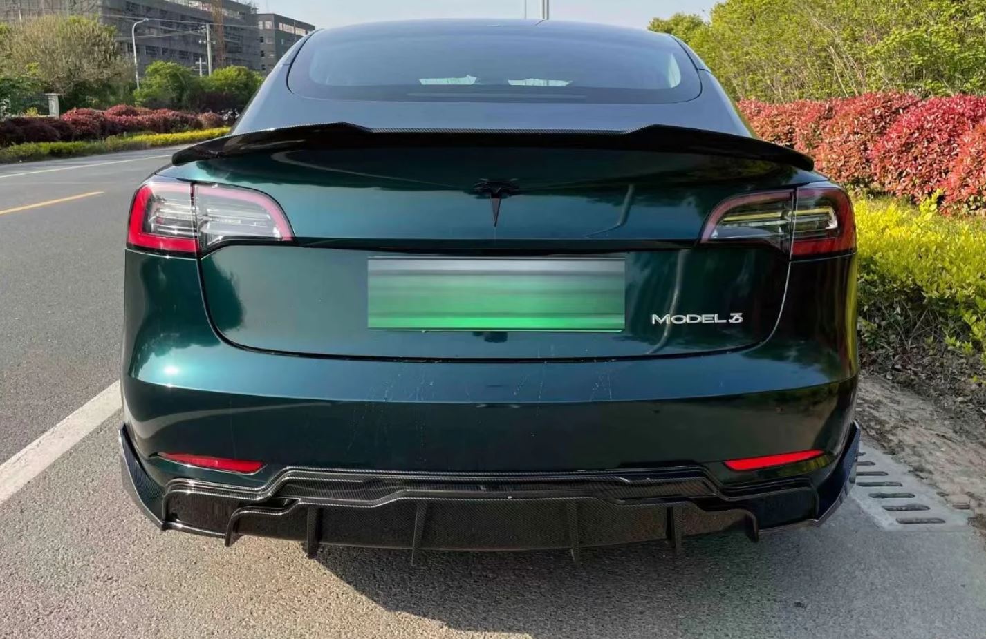 Tesla Model 3 Rear Diffuser Gloss Black Back Center