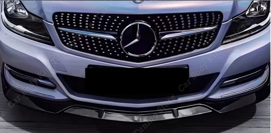 2012-2014 Mercedes C Class W204 Brabus Style Front Lip Gloss Black Front Center Close Up