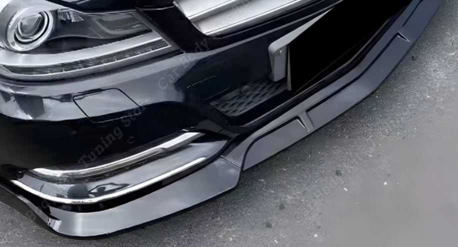 2012-2014 Mercedes C Class W204 Brabus Style Front Lip Gloss Black Front Left