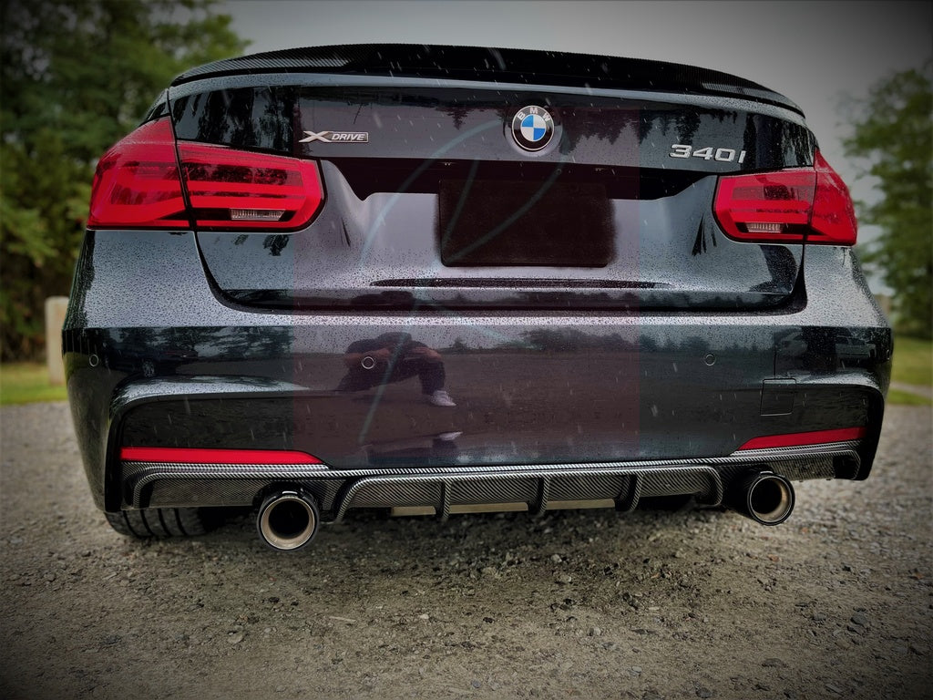 2012-2018 BMW 3 Series F30/F31 (328i/330i/335i/340i) m-sport m performance style rear bumper diffuser dual single exhaust Replica Carbon Fiber Back Center