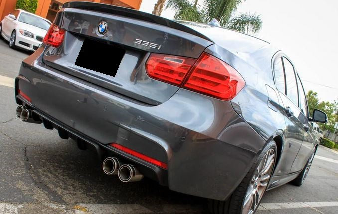 2012-2018 BMW 3 Series F30/F31 (328i/330i/335i/340i) m-sport m performance style rear bumper diffuser quad exhaust Gloss Black Back Right