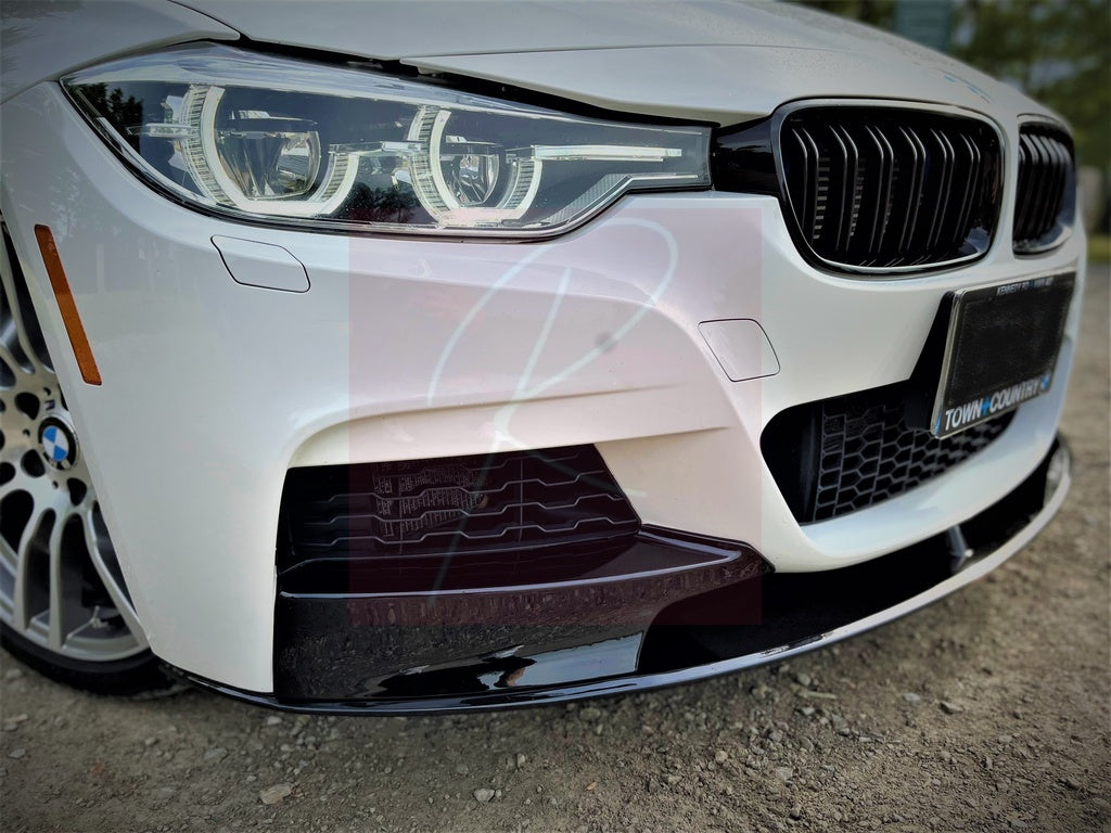 2012-2018 BMW 3 Series F30 F31 M Performance Style Front Lip Splitter Gloss Black Front Left Close Up