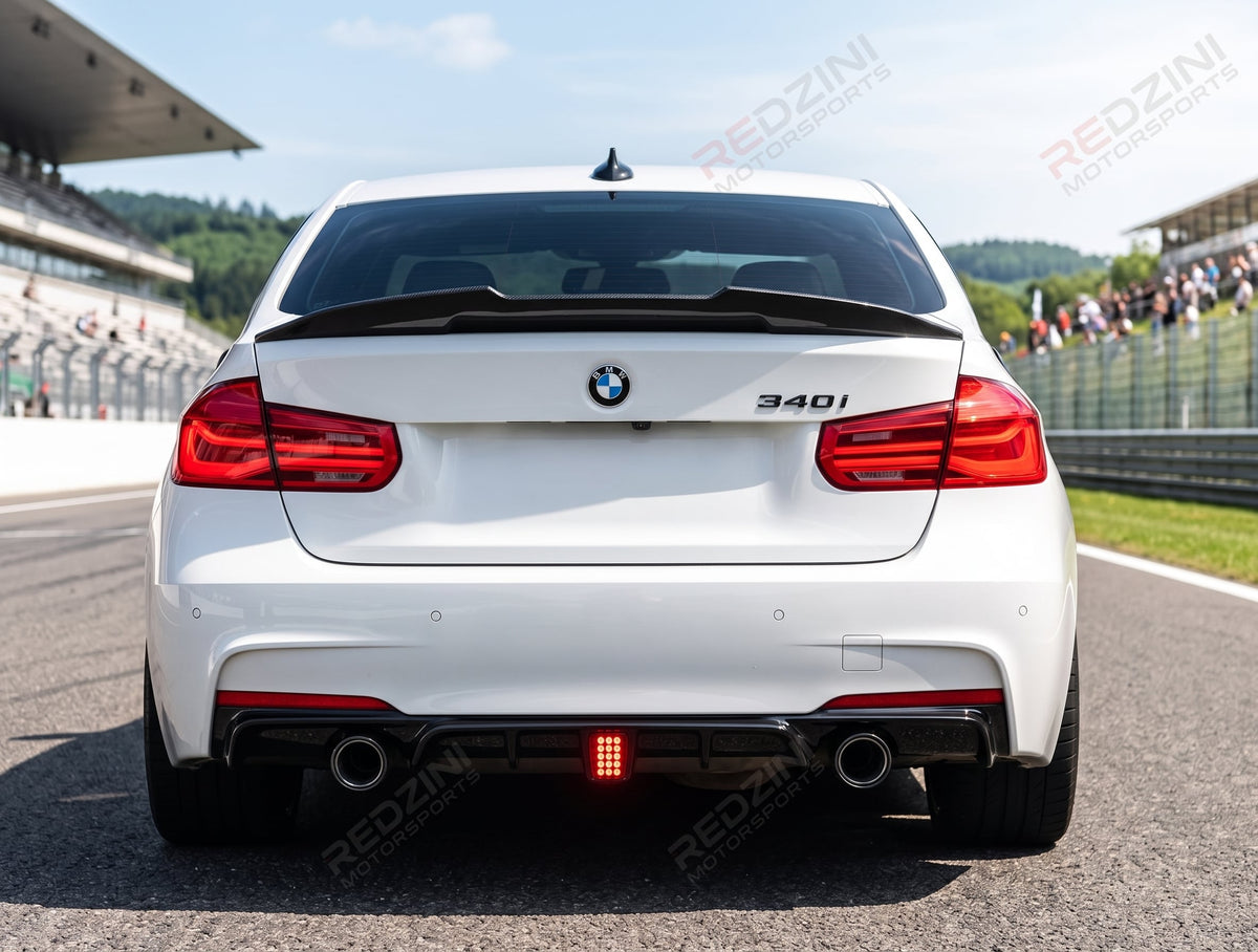 2012-2018 bmw 3 series f30/f31 328i/330i/335i/340i m sport m performance led light style rear bumper diffuser replica carbon fiber gloss black dual single exhaust back center