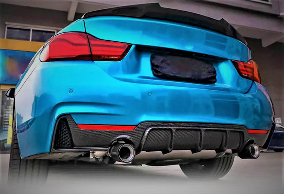 2014-2020 BMW 4 Series F32/F33/F36 (430i/435i/440i) Gran Coupe M Performance Style Rear Bumper Diffuser M-Sport Single Dual Exhaust Replica Carbon Fiber Back Left