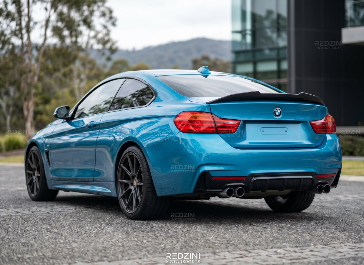 2014-2020 BMW 4 Series F32/F33/F36 (430i/435i/440i) Gran Coupe M Performance Style Rear Bumper Diffuser M-Sport Single Dual Exhaust Gloss Black Back Left