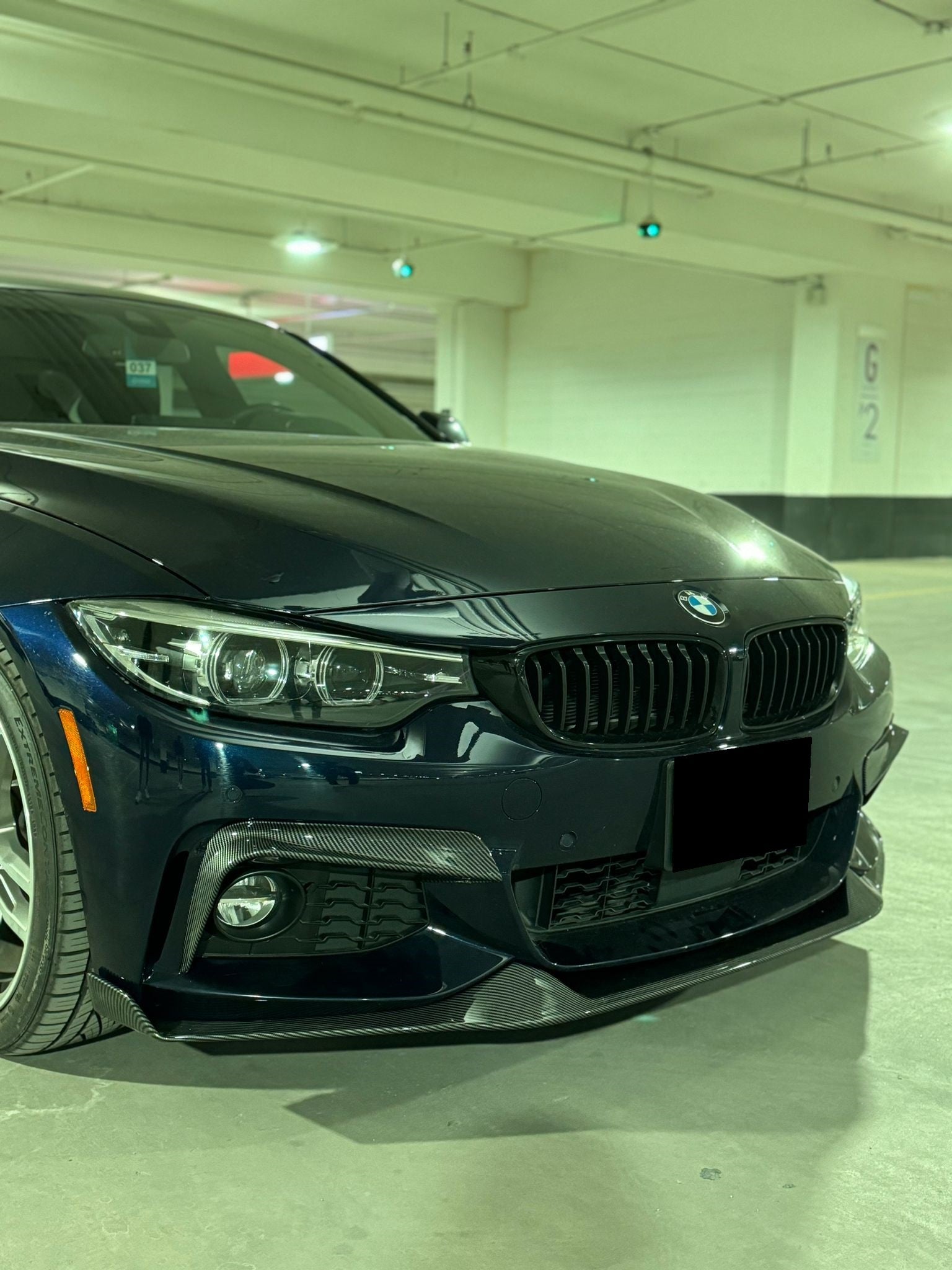 2014-2020 bmw 4 series f32/f33/f36 (430i/435i/440i) m sport mad style front bumper lip splitter spoiler replica carbon fiber with canards left