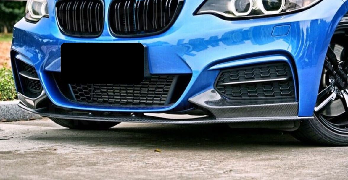 2014-2021 bmw 2 series f22/23 (228i/230i/m235i/m240i) m sport m performance style front bumper lip splitter spoiler Replica Carbon Fiber Front Right Close Up