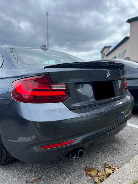 2014-2021 bmw 2 series f22/f87 (228i/230i/m235i/m240i/m2) m performance style rear trunk spoiler lip wing gloss black back left