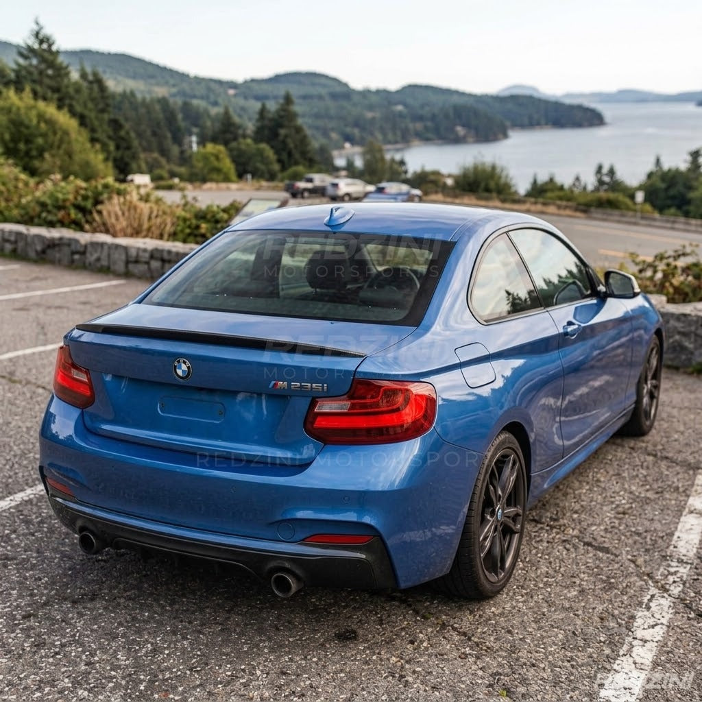 2014-2021 bmw 2 series f22/f87 (228i/230i/m235i/m240i/m2) m performance style rear trunk spoiler lip wing gloss black back right