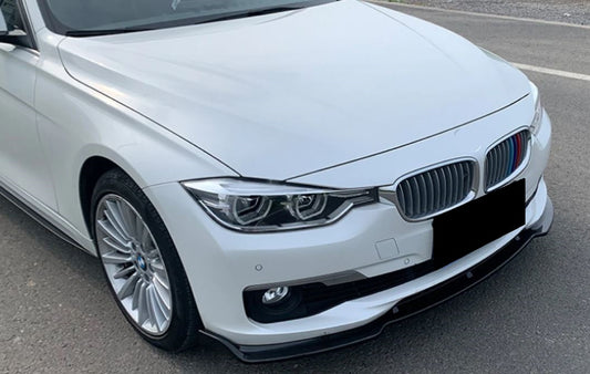 2015-2018 bmw 3 series f30 (320i/330i) lci sedan non m sport front bumper lip splitter spoiler gloss black Front Left Close Up