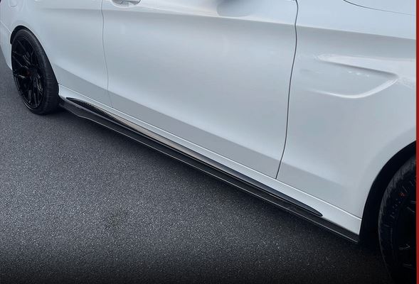 2015-2021 Mercedes C Class Coupe Sedan C205 W205 GT Style Side Skirt Extensions Gloss Black Right Side Close Up