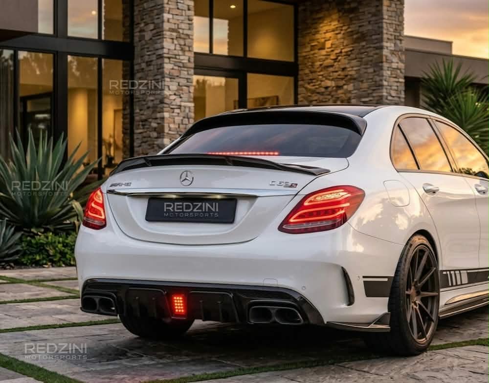 2015-2021 Mercedes C Class Sedan W205 Brabus Style Rear Diffuser Gloss Black AMG Sport Package C43/C300/C400/C450 Back Right