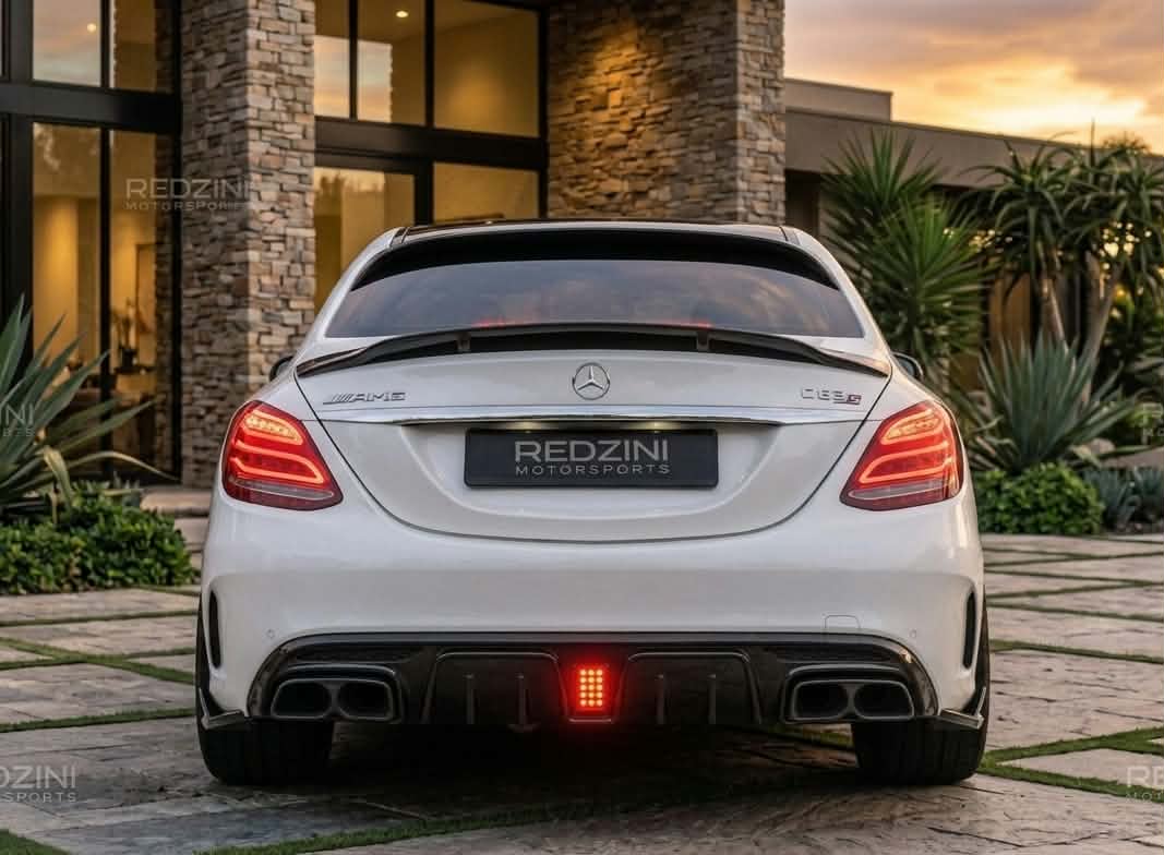 2015-2021 Mercedes C Class Sedan W205 Brabus Style Rear Diffuser Gloss Black AMG Sport Package C43/C300/C400/C450 center