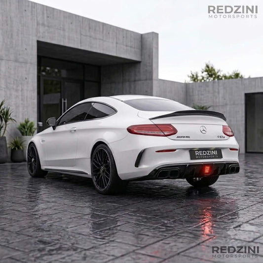 2015-2023 Mercedes C Class Coupe C205 Brabus Style Rear Diffuser with LED Light Gloss Black Back Left c300/c43 amg