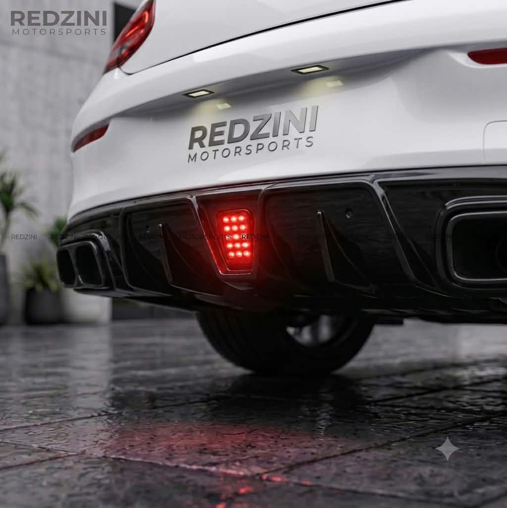 2015-2023 Mercedes C Class Coupe C205 Brabus Style Rear Diffuser with LED Light Gloss Black Back Left c300/c43 amg