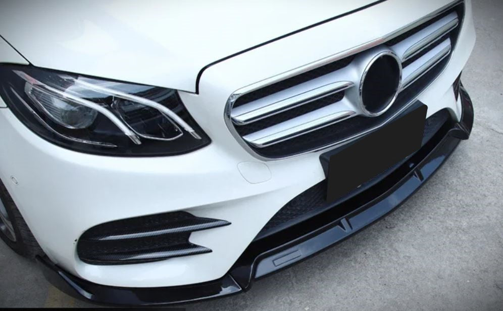 2016 2020 Mercedes E Class Sedan E300 E400 W213 Brabus Style Front Lip Gloss Black Front Left Close Up