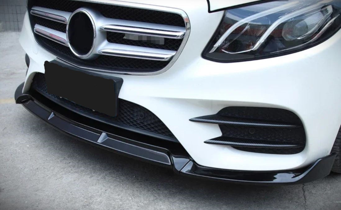 2016 2020 Mercedes E Class Sedan E300 E400 W213 Brabus Style Front Lip Gloss Black Front Right Close Up