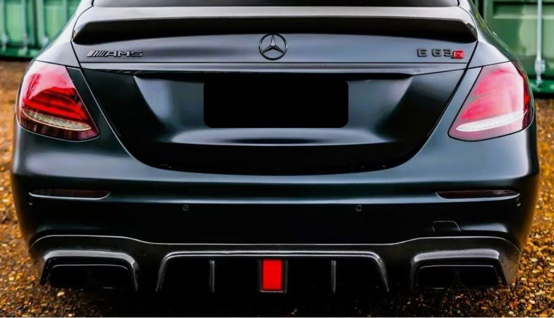 2016-2020 Mercedes E Class Sedan E300 E400 W213 Brabus Style Rear Diffuser with LED Gloss Black Back Center