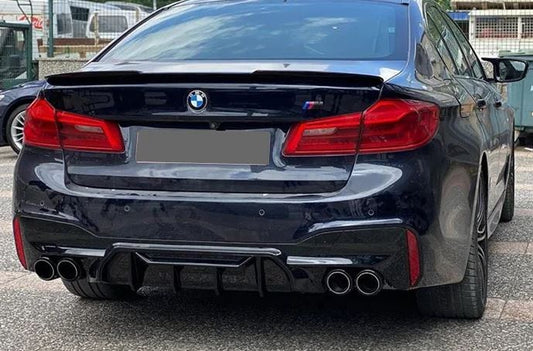 2017-2020 BMW 5 Series G30 (530i/540i/M550i) pre-lci m sport competition style rear bumper diffuser gloss black dual exhaust Back Left