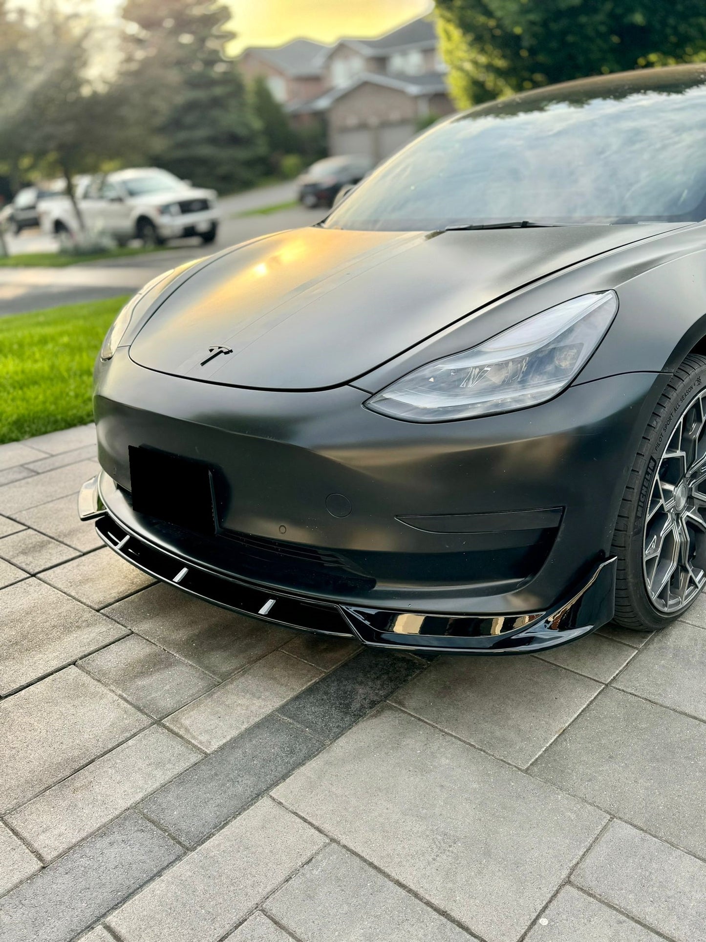 2017-2023 Tesla Model 3 V Style Front Lip Gloss Black Front Right