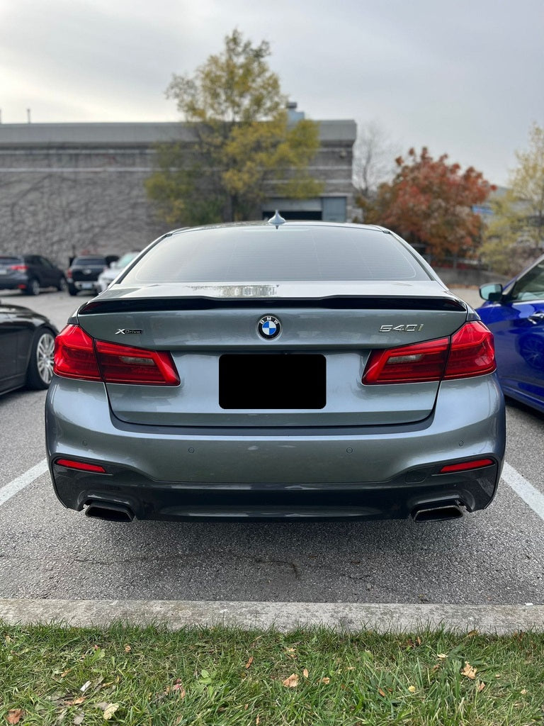 2017-2023 bmw 5/m series g30/f90 (530i/540i/m550i/m5) pre-lci and lci pro style rear trunk spoiler lip wing Gloss Black Back Center